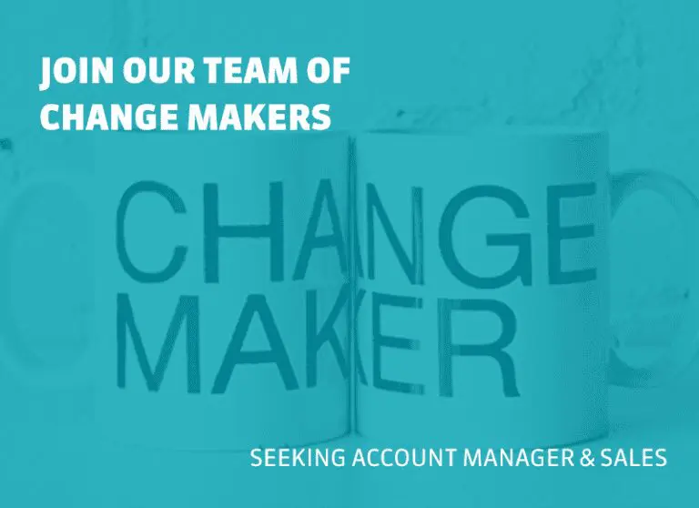 Two mugs together with text 'changemakers' with a blue hue and heading 'Join our team of change makers'