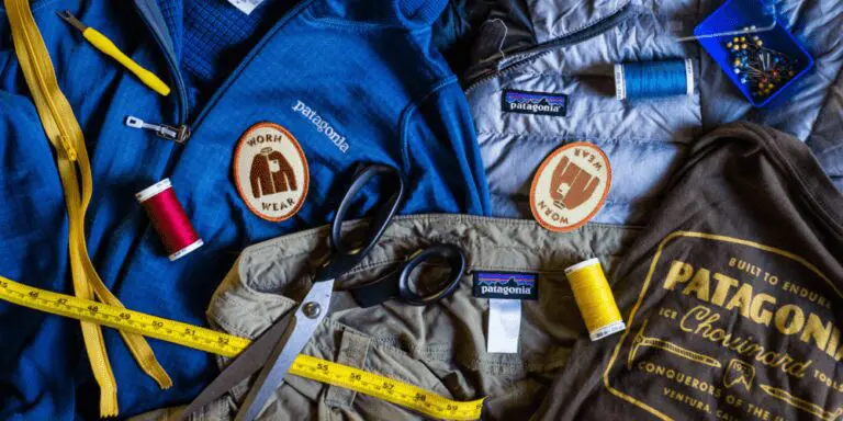 patagonia worn wear program - jackets being mended and patches that are for the worn wear program