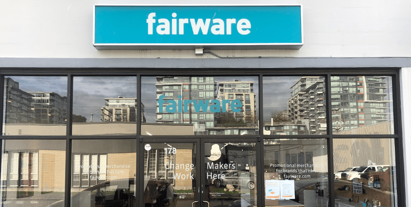 street view of fairware's office and signage with their logo