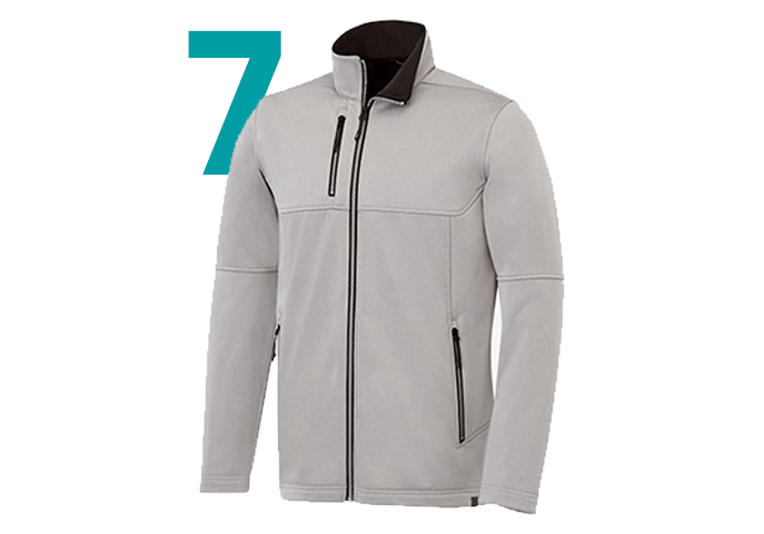 Grey Joris Eco Softshell jacket beside the number 7 