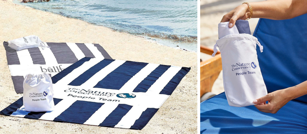 custom printed beach blanket and bag