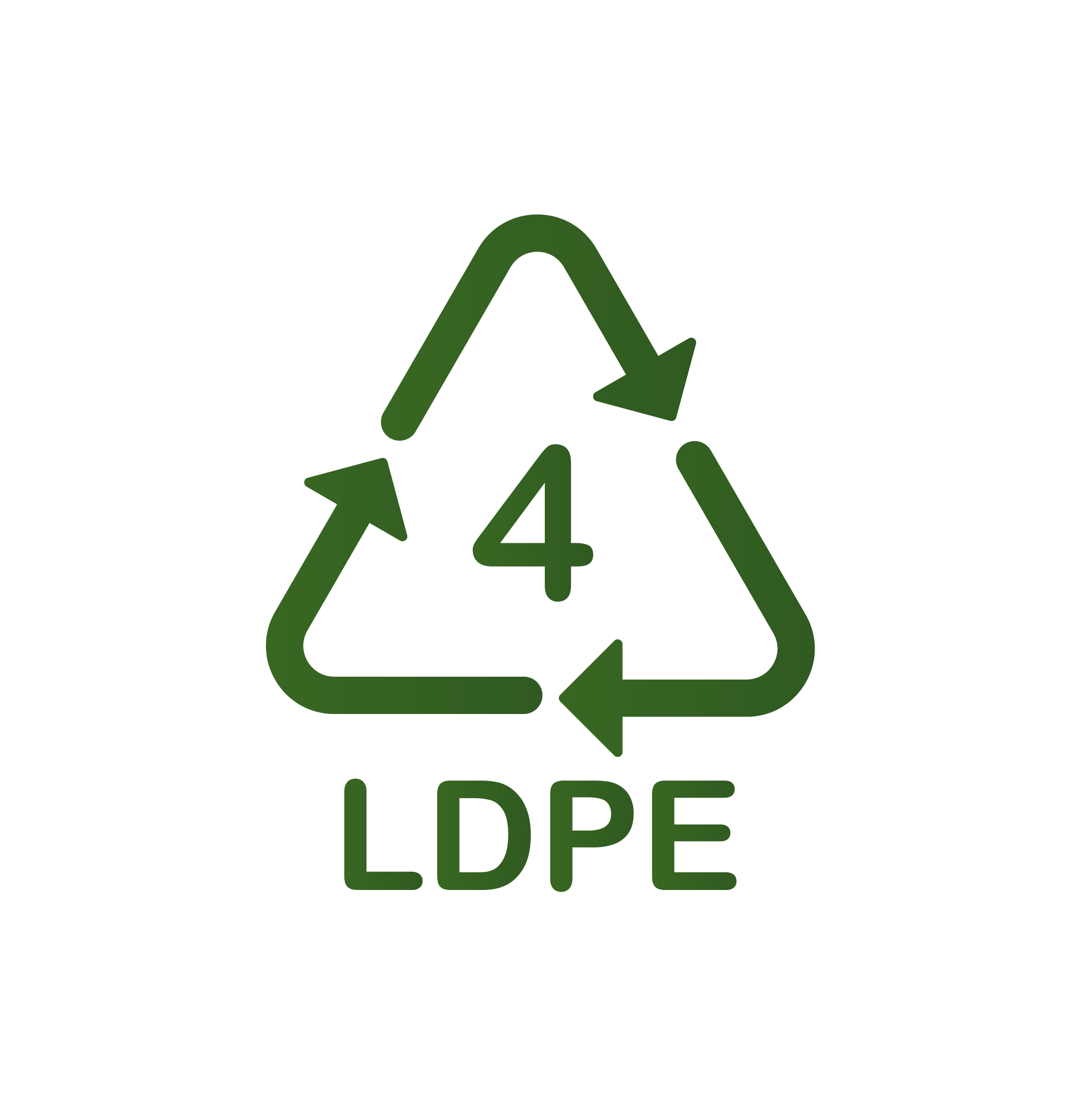 the number four inside a recycle symbol of three green arrows with LDPE written below