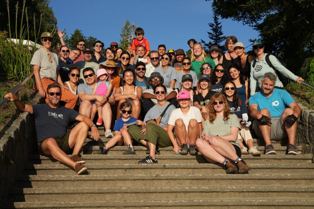 fairware and reeve along with volunteers on the steps post beach clean up